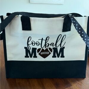Football Mom Canvas Tote Bag in Black and Cream